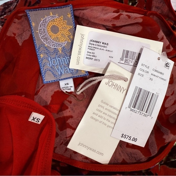 Johnny Was Bias Dress Bobcat Forest Silk Blend Red Floral Maxi SZ XS $575 NWT - Picture 5 of 16